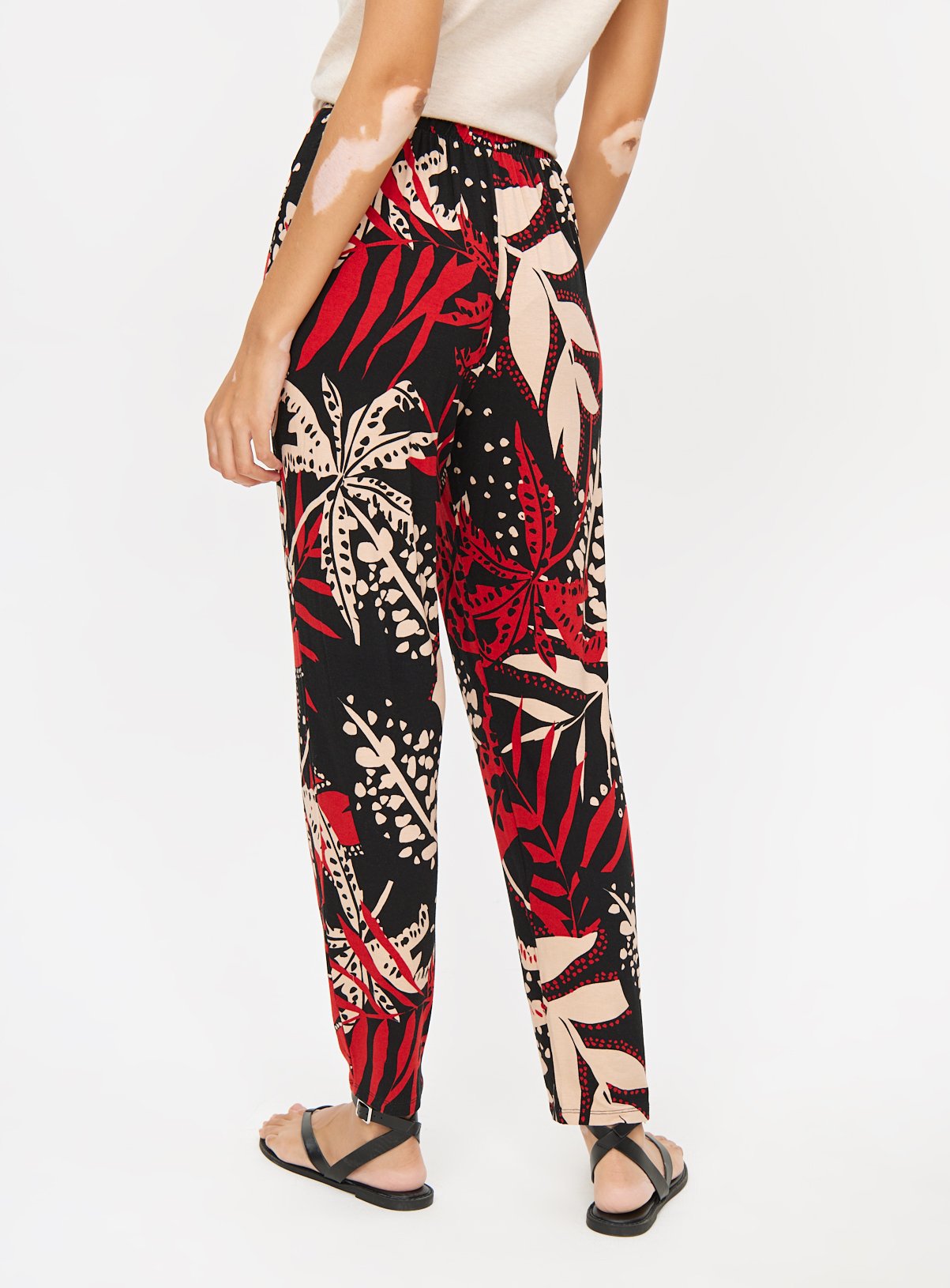 Red Abstract Tropical Print Tapered Trousers  16 - Image 4 thumbnail